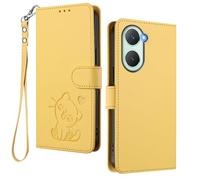 HAOYE Coque Portefeuille pour Vivo Y28s 5G, Motif Chat Mignon, Étui en Cuir avec Fermeture Magnétique, Housse TPU Antichoc, Porte-Cartes & Support - Jaune