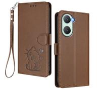 HAOYE Coque Portefeuille pour Vivo Y28s 5G, Motif Chat Mignon, Étui en Cuir avec Fermeture Magnétique, Housse TPU Antichoc, Porte-Cartes & Support - Marron