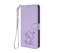 HAOYE Coque Portefeuille pour Xiaomi Redmi A1 / A2, Motif Chat Mignon, Étui en Cuir avec Fermeture Magnétique, Housse TPU Antichoc, Porte-Cartes & Support - Violet Clair