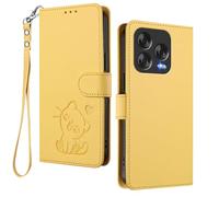 HAOYE Coque Portefeuille pour ZTE Blade V70 Vita, Motif Chat Mignon, Étui en Cuir avec Fermeture Magnétique, Housse TPU Antichoc, Porte-Cartes & Support - Jaune