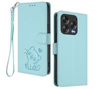 HAOYE Coque Portefeuille pour ZTE Blade V70 Vita, Motif Chat Mignon, Étui en Cuir avec Fermeture Magnétique, Housse TPU Antichoc, Porte-Cartes & Support - Vert Clair