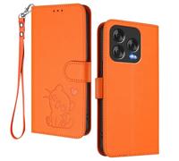 HAOYE Coque Portefeuille pour ZTE Blade V70 Vita, Motif Chat Mignon, Étui en Cuir avec Fermeture Magnétique, Housse TPU Antichoc, Porte-Cartes & Support - Orange