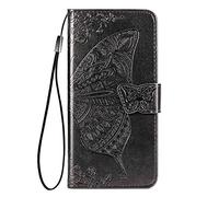 HAOYE Coque pour Blackview Wave 8/Blackview Wave 8C Etui, Magnétique Cuir PU/TPU Protection Antichoc Flip Cover Case, Papillon Housse avec Carte Fentes/Stand Fonction. Noir