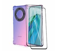 HAOYE Coque pour Huawei Honor Magic 6 Lite / Magic6 Lite + 2 Verre Trempé, Étui en Gradient Color TPU Case Cover, Housse de Protecteur Transparente Antichoc Souple Silicone Bumper (Bleu/Rose)
