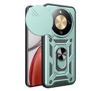 HAOYE Coque pour Huawei Honor Magic 8 Lite / Magic8 Lite avec Rotatif Bague Anneau Support, Etui avec Couvercle de Caméra Coulissant, TPU + PC Double Couche Housse. Vert