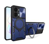 HAOYE Coque pour Huawei Honor X7a avec Porte-Bague Invisible, Etui avec Couvercle de Caméra Coulissant, Antichoc TPU + PC Housse, Bleu