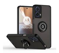 HAOYE Coque pour Motorola Moto G85 5G avec Rotatif Bague Anneau Support, Etui Translucide Hybride Robuste, Silicone TPU + PC Double Couche Housse. Noir