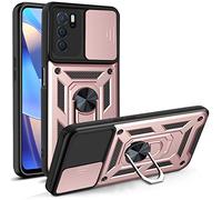 HAOYE Coque pour Oppo A16 / A16S / A54S avec Rotatif Bague Anneau Support, Etui avec Couvercle de Caméra Coulissant, TPU + PC Double Couche Housse. Or Rose