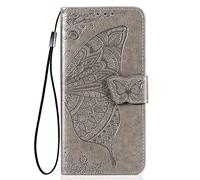HAOYE Coque pour Oppo A57s / A57 4G Etui, Magnétique Cuir PU/TPU Protection Antichoc Flip Cover Case, Papillon Housse avec Carte Fentes/Stand Fonction. Gris
