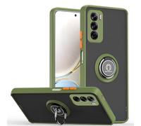 HAOYE Coque pour Oppo Reno 12 5G Pro / Reno12 Pro 5G avec Rotatif Bague Anneau Support, Etui Translucide Hybride Robuste, Silicone TPU + PC Double Couche Housse. Armée Verte