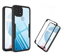 HAOYE Coque pour Realme C21 avec Rprotecteur Décran, Etui Transparent Hybride, Protection à 360 Degrés Silicone TPU + PC Double Couche Housse. Noir