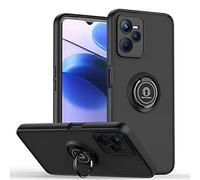 HAOYE Coque pour Realme C35 avec Rotatif Bague Anneau Support, Etui Translucide Hybride Robuste, Silicone TPU + PC Double Couche Housse. Noir