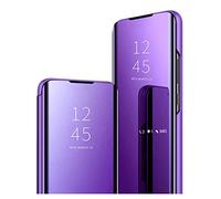 HAOYE Coque pour Samsung Galaxy A16 5G, Smart View Miroir Case PC/PU Cuir Etui Flip Cover Translucide Anti-Empreintes Makeup Housse avec Fonction Stand. Bleu Violet