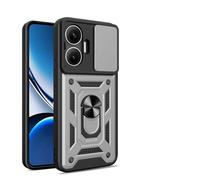HAOYE Coque pour Xiaomi Poco F7 5G avec Rotatif Bague Anneau Support, Etui avec Couvercle de Caméra Coulissant, TPU + PC Double Couche Housse. Argent