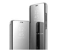 HAOYE Coque pour Xiaomi Poco F7 5G, Smart View Miroir Case PC/PU Cuir Etui Flip Cover Translucide Anti-Empreintes Makeup Housse avec Fonction Stand. Argent