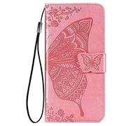 HAOYE Coque pour ZTE Blade A34 Etui, Magnétique Cuir PU/TPU Protection Antichoc Flip Cover Case, Papillon Housse avec Carte Fentes/Stand Fonction. Rose