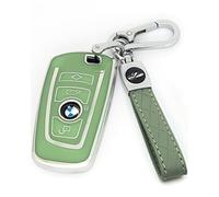 HAOYOUMEI Convient pour les clés BMW. La coque de clé avancée en TPU souple est compatible avec 1 X1 X3 2 X4 4 X5 5 X6 M5 M6 6 7 F20 3 GT3 GT5 clé de protection complète à 360 degrés (coque de clé verte de type A + ensemble de porte-clés)