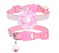 haoyueer Collier avec strass pour chien et chat avec clochette - Collier en velours doux avec cristaux - Rose - 1