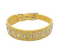 haoyueer Collier en cuir PU avec strass pour chien ou chat Noir Tailles S, M, L, XL (XL, jaune)