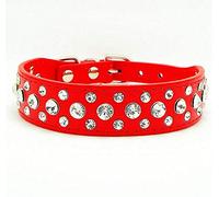 haoyueer Collier en Cuir synthétique avec Strass pour Chien ou Chat, Taille S, Rouge
