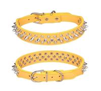 haoyueer Collier pour chien à pointes cloutées, collier réglable en cuir synthétique pour chiens de petite et moyenne taille, bouledogue, pitbull, mastiff caniche, boxer (S, jaune-2)