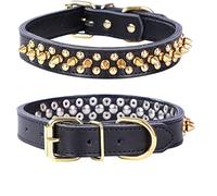haoyueer Collier pour chien à pointes cloutées en cuir véritable, colliers réglables pour bouledogue Pitbull Mastiff Caniche Boxer Taille L Noir