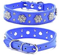 haoyueer Collier pour chien avec strass, collier en cuir synthétique pour chat et chien, tailles réglables, S, M, bleu foncé