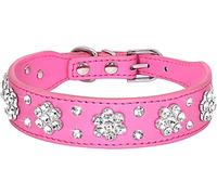 haoyueer Collier pour chien avec strass - Jolie fleur et strass - Collier en cuir synthétique - Réglable - Tailles S, M et L - Rose vif