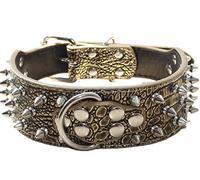 haoyueer Collier pour chien en cuir à pointes cloutées 5,1 cm de large Pour chiens de taille moyenne et grande M Marron doré