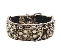 haoyueer Collier pour chien en cuir clouté avec 3 rangées de rivets argentés de 5,1 cm de large pour chiens de taille moyenne et grande taille Pitbull, Mastiff, Boxer, Bully (XL, marron doré)