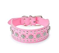haoyueer Collier pour Chien en Cuir synthétique avec Strass - Motif Floral - Strass - Strass - Élégant et Fantaisie - pour Chiens de Taille Moyenne et Grande (L, Rose)