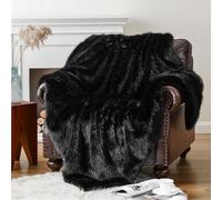 HAOYUES Couverture en Fausse Fourrure de Luxe Couverture,Fourrure Haute Qualité,Poil Douce,Ultra Duveteuse et Confortable,Plaid Polaire,pour Canapé,Lit et Salon - Noir(125×150CM)
