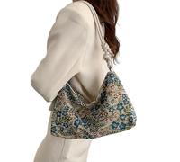 Haoyull Sac à main vintage ethnique à motif floral avec fermeture éclair et bandoulière ajustée, bleu, bleu, 31*19*9.5cm