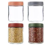 HAOYULUO Lot de 4 Bocaux en Verre à Visser, 500 ml Pot de Yaourt en Verre avec Couvercle, Adaptés aux Flocons d'avoine, Salades, Yaourts, Puddings.