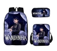HAOYUNLAI Mercredi Sac à Dos, 3 pièces Trousse Cartable Mercredi Addams Sac à Dos avec Sac à Lunch et Trousse à Crayons, Mercredi Addams Sac À Dos D'école pour Adolescents Filles (Style 8, 16 Pouces)
