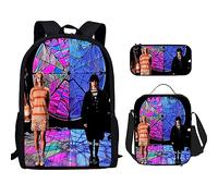 HAOYUNLAI Mercredi Sac à Dos, 3 pièces Trousse Cartable Mercredi Addams Sac à Dos avec Sac à Lunch et Trousse à Crayons, Mercredi Addams Sac À Dos D'école pour Adolescents Filles (Style 7, 16 Pouces)