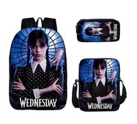 HAOYUNLAI Mercredi Sac à Dos, 3 pièces Trousse Cartable Mercredi Addams Sac à Dos avec Sac à Lunch et Trousse à Crayons, Mercredi Addams Sac À Dos D'école pour Adolescents Filles (Style 9, 16 Pouces)