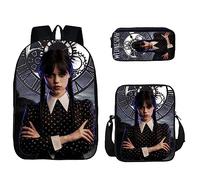 HAOYUNLAI Mercredi Sac à Dos, 3 pièces Trousse Cartable Mercredi Addams Sac à Dos avec Sac à Lunch et Trousse à Crayons, Mercredi Addams Sac À Dos D'école pour Adolescents Filles (Style 4, 16 Pouces)