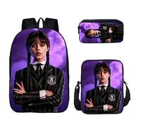 HAOYUNLAI Mercredi Sac à Dos, 3 pièces Trousse Cartable Mercredi Addams Sac à Dos avec Sac à Lunch et Trousse à Crayons, Mercredi Addams Sac À Dos D'école pour Adolescents Filles (Style 1, 16 Pouces)