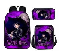 HAOYUNLAI Mercredi Sac à Dos, 3 pièces Trousse Cartable Mercredi Addams Sac à dos avec sac à lunch et trousse à crayons, Mercredi Addams Sac À Dos D'école pour Adolescents Filles (style 13, 16 pouces)