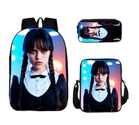 HAOYUNLAI Mercredi Sac à Dos, 3 pièces Trousse Cartable Mercredi Addams Sac à Dos avec Sac à Lunch et Trousse à Crayons, Mercredi Addams Sac À Dos D'école pour Adolescents Filles (Style 2, 16 Pouces)