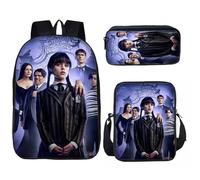 HAOYUNLAI Sac à Dos Mercredi Addams, 3 Pièces avec Cartable, Sac à Lunch et Trousse à Crayons pour Adolescents Filles (Style 12, 16 Pouces)