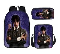 HAOYUNLAI Sac à Dos Mercredi Addams 3 Pièces - Cartable avec Sac à Lunch et Trousse à Crayons pour Adolescents Filles (Style 10, 16 Pouces)