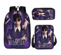 HAOYUNLAI Sac à Dos Mercredi Addams 3 Pièces - Cartable avec Sac à Lunch et Trousse à Crayons pour Adolescents Filles (Style 11, 16 Pouces)