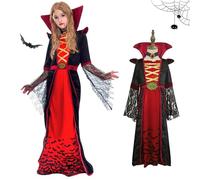 HAOZHENF Deguisement Vampire Fille, Costume Royal de Vampire Deluxe Set, Robe de Reine Victorienne Gothique avec Collier, Costume d'Halloween pour Carnival, Fête Cosplay et Soirée à Thème