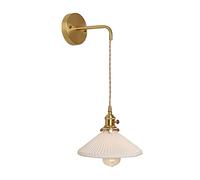 HAOZIWEI Applique murale en céramique plissée Applique murale moderne en laiton avec interrupteur rotatif, applique murale rétro en céramique blanche suspendue en fil E27, luminaire décoratif d'art co