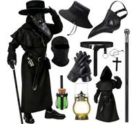 Haozozo Costume de médecin de la peste pour enfants - Costume d'Halloween effrayant avec masque à bec, lanterne lumineuse et accessoires pour Halloween