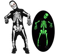 Haozozo Costume Deguisement Halloween Garcon,Déguisement Squelette Enfant Combinaison Effrayante Phosphorescente,Costume Squelette Enfant Convient Pour Halloween/Carnaval (4-6 ans)