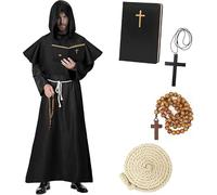 Haozozo Costume d'Halloween pour homme, costume de moine avec robe de moine, carnets classiques et décorations croisées, costume de moine médiéval pour homme, pour carnaval, Halloween