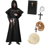 Haozozo Deguisement Halloween Homme,Costume Halloween Homme Comprenant Une Robe De Moine, Une Soutane, Un Carnet Classique Et Une Décoration En Forme De Croix - Costume Moine MédiéVal Adulte (L)